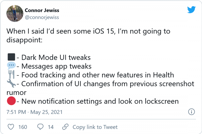 该消息源还表示，人们还可以在‌iOS 15‌的无障碍功能截图中看到用户界面的变化，其中包括插入单元格和合并导航栏。