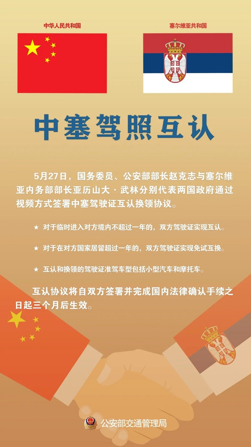 中国与塞尔维亚签署驾驶证互认换领协议！临时进入塞尔维亚，可凭中国驾照直接驾车