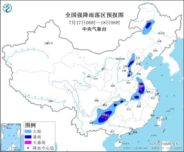 暴雨黄色预警：安徽贵州等地部分地区有大暴雨