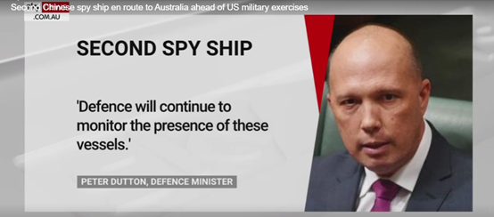 澳防长达顿：“（澳大利亚）国防部将继续监视这些舰船的存在。”