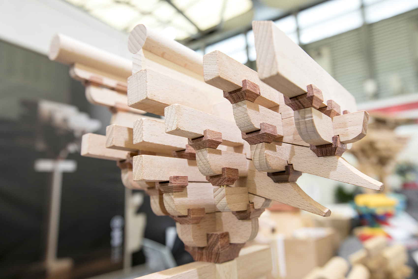 (2021年6月8日,第115届中国文化用品商品交易会,古建筑房梁,榫卯斗拱