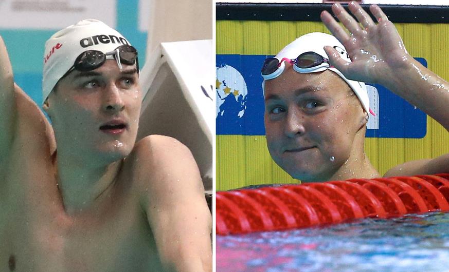 △俄罗斯游泳运动员库达舍夫（左）与安德鲁森科（右）