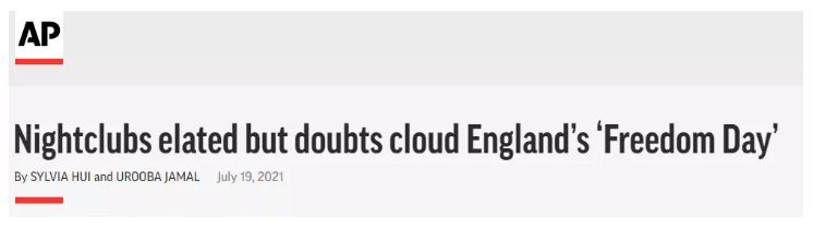 △美联社：夜店又开始了狂欢，但英格兰的“自由日”却被疑云笼罩。
