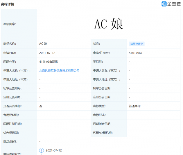 快手注册AC娘商标，后者为A站拟人化萌娘