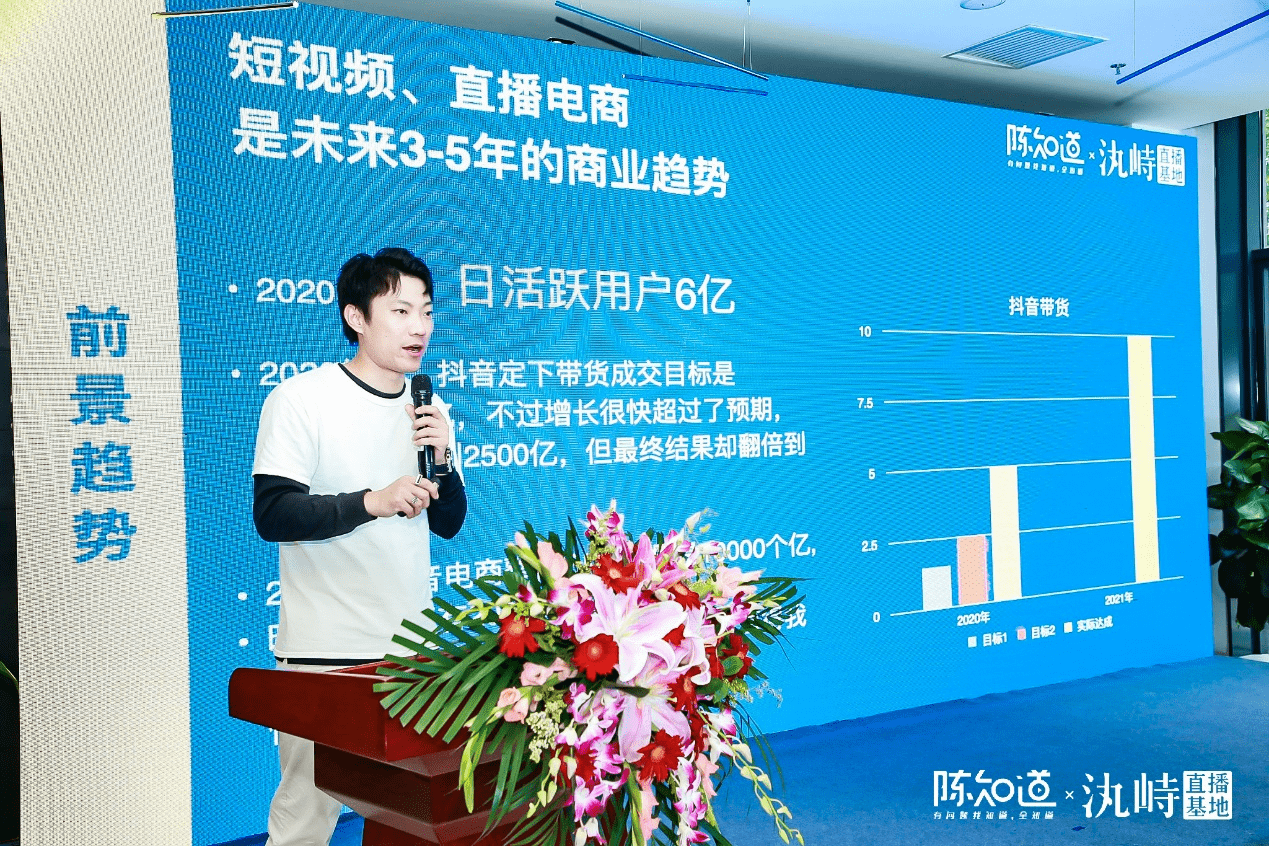 汍峙直播创始人陈知道在开幕仪式上介绍直播电商趋势