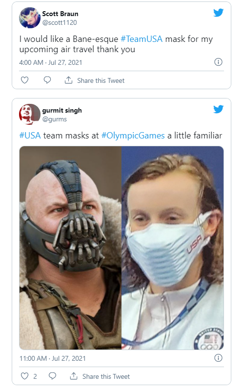 奥运美国队的口罩让他们像 蝙蝠侠 反派人物 It巴士 奥运美国队的口罩让他们像 蝙蝠侠 反派人物 It巴士