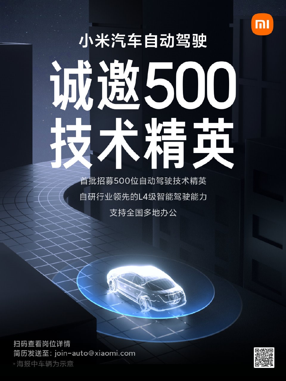 小米汽车自动驾驶部门招聘：首批招募500位技术精英，自研L4级智能驾驶