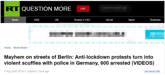 柏林爆发大规模反封锁抗议活动 约600人被警方逮捕