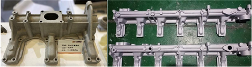图：隆源成型采用3D打印蜡模精密铸造工艺为国内某柴油厂制作的铸铝总回水管。该成品件可承受30兆帕水压，突破传统铸造工艺所承受的水压极限。