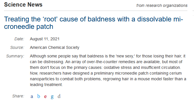 新研究发现带有纳米粒子的微针贴片可逆转秃头现象