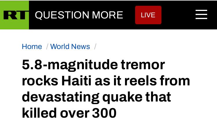 快讯！外媒：海地地震致300多人死亡后，又遭遇5.8级余震