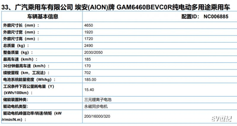 续航702km AION V将推高功率长续航版本