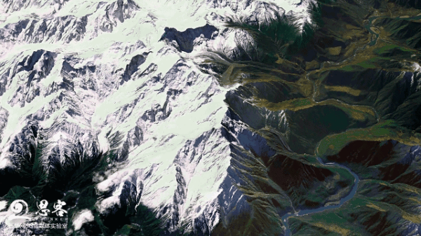 雅鲁藏布江与南迦巴瓦峰卫星三维实景图.卫星资料来源:天地图