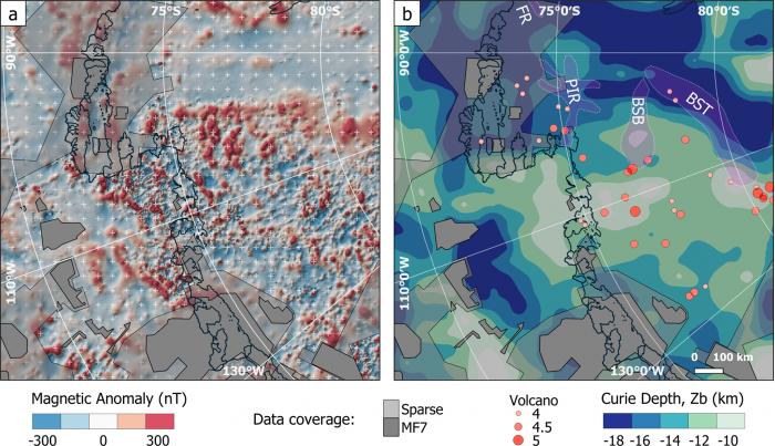 研究配图-2：阿蒙森海区的新磁异常网格和居里深度估计