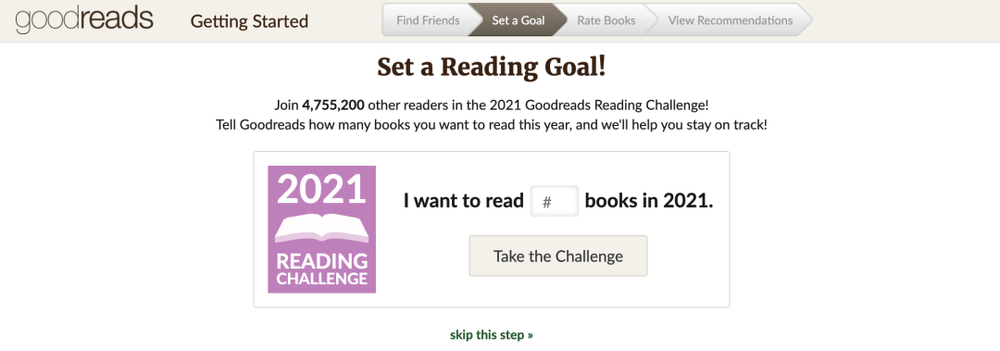 刚进入 Goodreads 就可以立下年度阅读目标