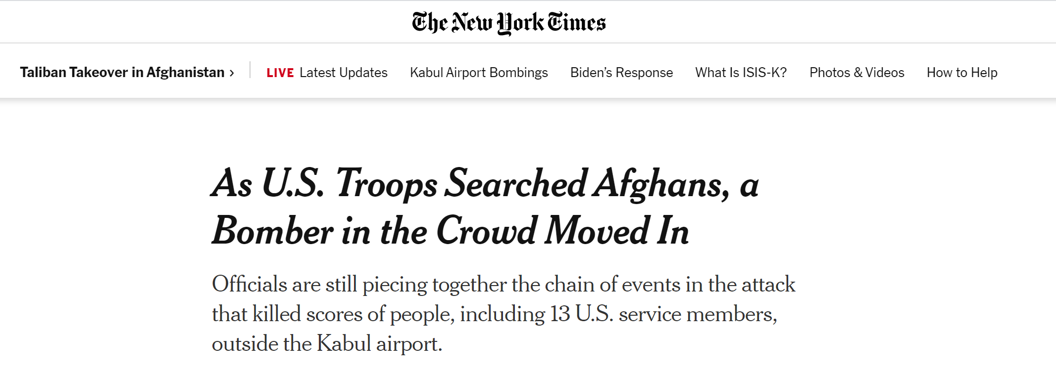 美媒披露喀布尔机场外爆炸细节：袭击者身绑25磅炸药，在美军搜身前引爆