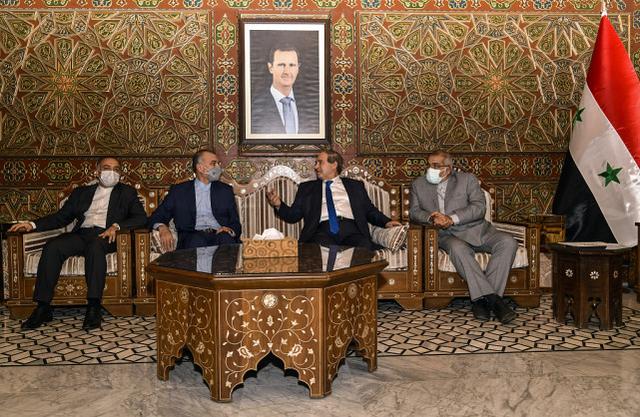 当地时间2021年8月29日，叙利亚大马士革，叙利亚外交部长（右二）会见伊朗外交部长。（图源：视觉中国）