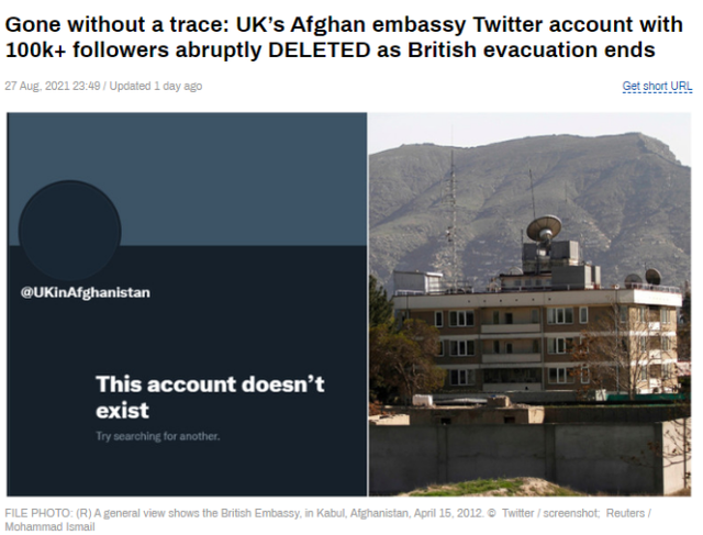 没有任何说明！英国驻阿富汗大使馆推特账号突然消失
