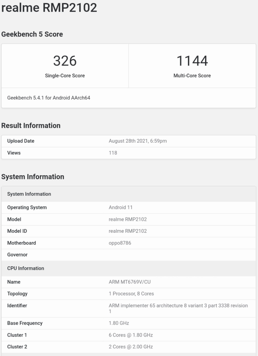 realme Pad现身GeekBench：搭载联发科Helio G80