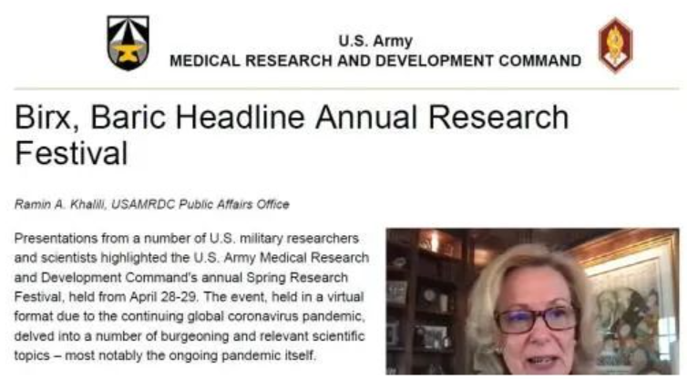△美国陆军医学研究与发展部(USAMRDC)官网:巴里克应邀给美国陆军传染病医学研究院办讲座。