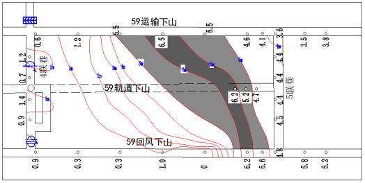 根据现场勘查的煤层厚度,绘制煤层厚度等值线,如图24所示.