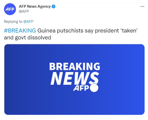 法新社：几内亚反对派声称总统“被抓”、政府解散