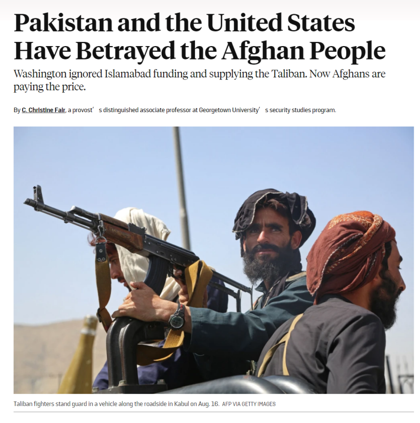 △《外交政策》的文章标题：“巴基斯坦和美国背叛了阿富汗人民”