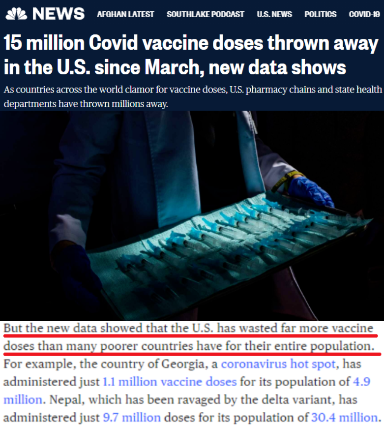 △NBC：格鲁吉亚490万人口只接种了110万剂疫苗，而尼泊尔3000多万人口只接种了970万剂疫苗。