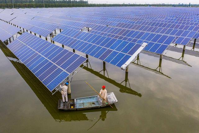 组图江苏兴化渔光互补光伏电站进入绿色发展快车道