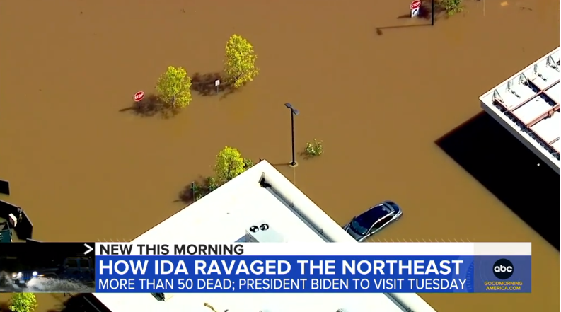 受飓风“艾达”影响，疾风暴雨在美引发洪涝灾害 图自ABC