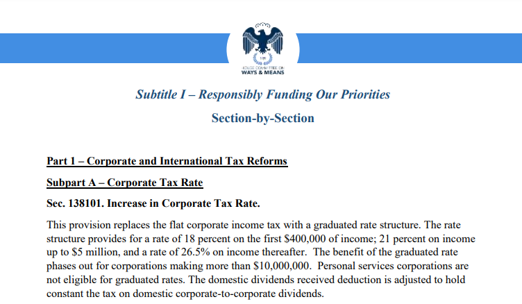 （加税草案 图源：众议院筹款委员会）