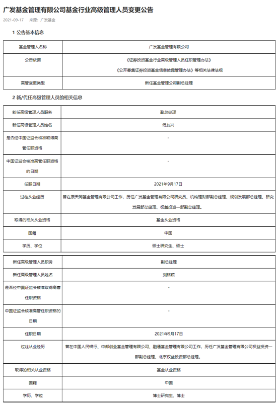 “广发基金牢牢“锁住”两顶流？刘格菘、傅友兴升任副总经理，基金业“绩优则仕”阵营今年大扩张