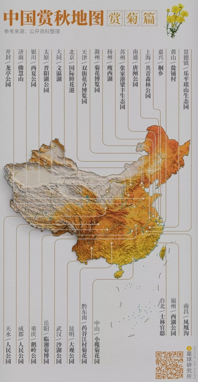 中国赏秋地图|赏菊篇，制图@郑艺&郑伯容