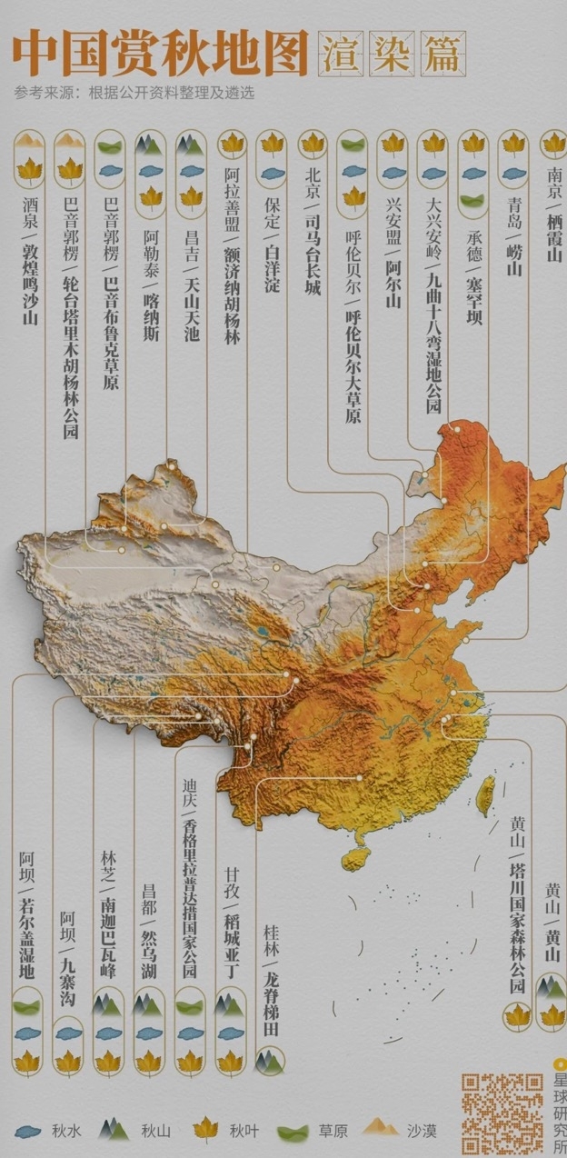 中国赏秋地图|渲染篇，制图@郑艺&郑伯容