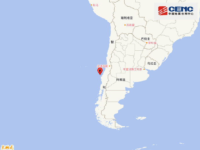 智利中部沿岸近海发生6.3级地震 震源深度10千米