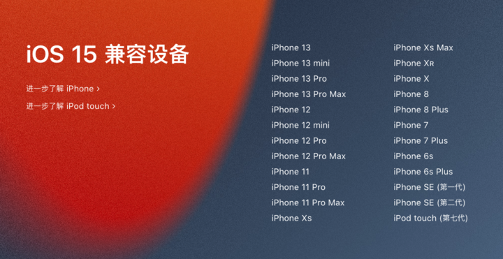 ▲iOS 15 支持设备列表