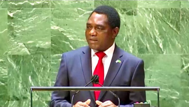 赞比亚总统希奇莱马在联合国大会一般性辩论上发言
