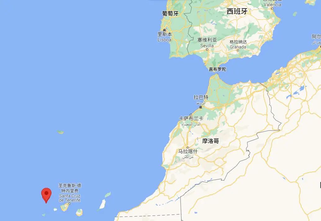 截图自谷歌地图,图中红点为火山喷发地区