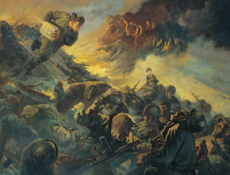 油画《不朽的英雄杨根思》朝鲜停战协定签署后,杨兰亭转业回到了地方.