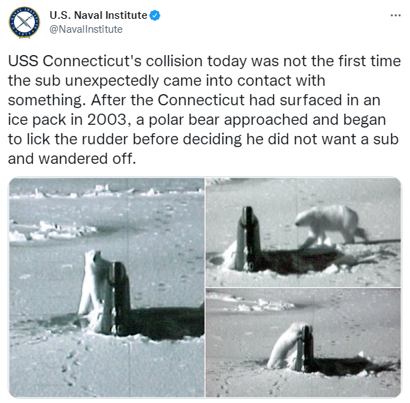 在南海出事的美核潜艇被曝黑料：破冰上浮被北极熊舔