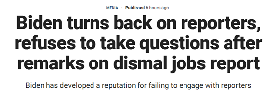 福克斯新闻：拜登在对令人沮丧的就业报告发表评论后，拒绝回答记者提问，转身离开