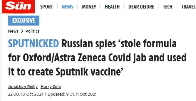 “俄罗斯窃取阿斯利康疫苗配方制作‘卫星V’疫苗”？克宫回击英媒小报：很不科学