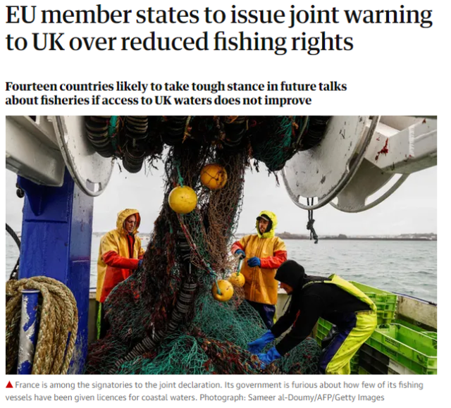 关系接近破裂！英媒：欧盟14国将就限制捕鱼权向英国发出警告