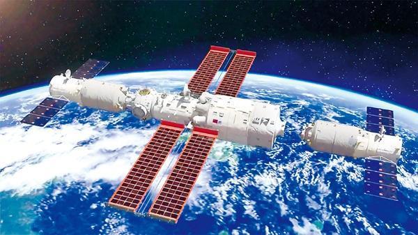 天舟三号与空间站天和核心舱对接模型图(图片来源:视觉中国)