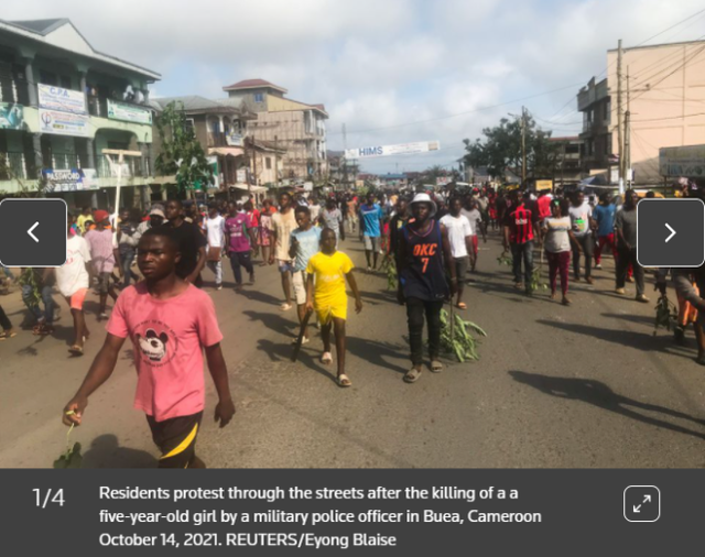 喀麦隆警察射杀5岁女孩，当地居民抗议 图源：路透社