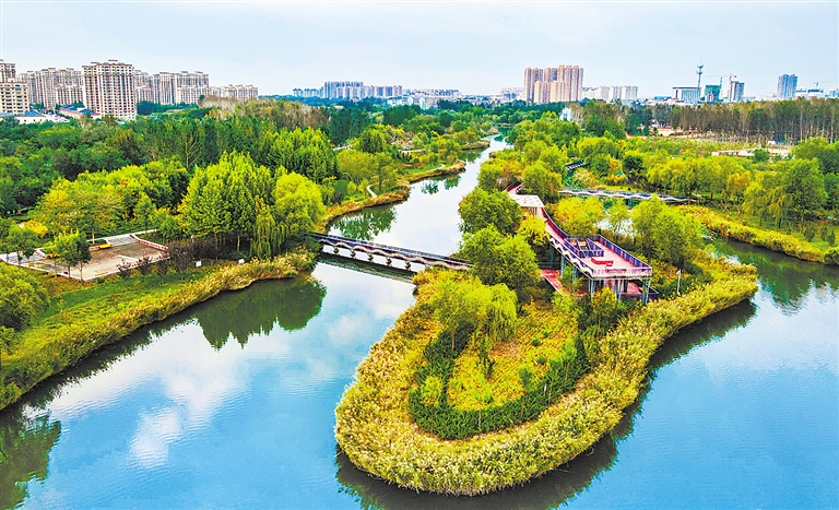 枣强县索泸河畔八景公园鸟瞰图. 河北日报通讯员 李金刚摄