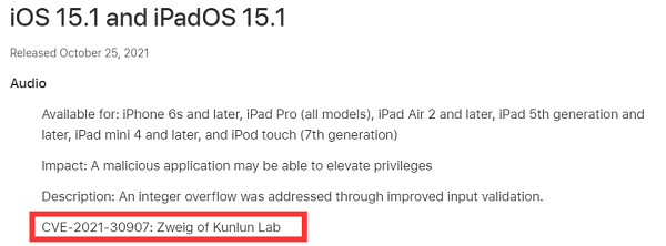 苹果ios Ipados 15 1安全内容更新 赛博昆仑再获感谢 微软 新浪财经 新浪网