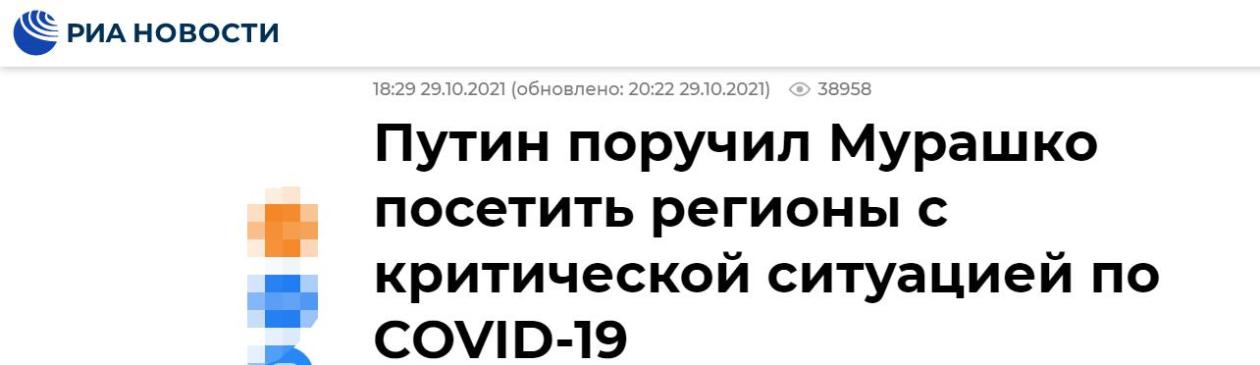 俄新社：普京责成穆拉什科视察疫情形势（最）严重地区