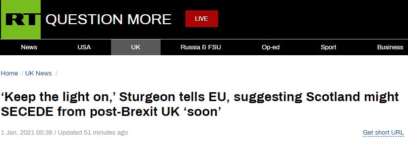 苏格兰政府首席大臣发推：欧洲，苏格兰很快会回来