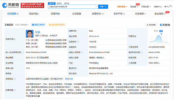 王传福退出汕尾比亚迪汽车有限公司法定代表人